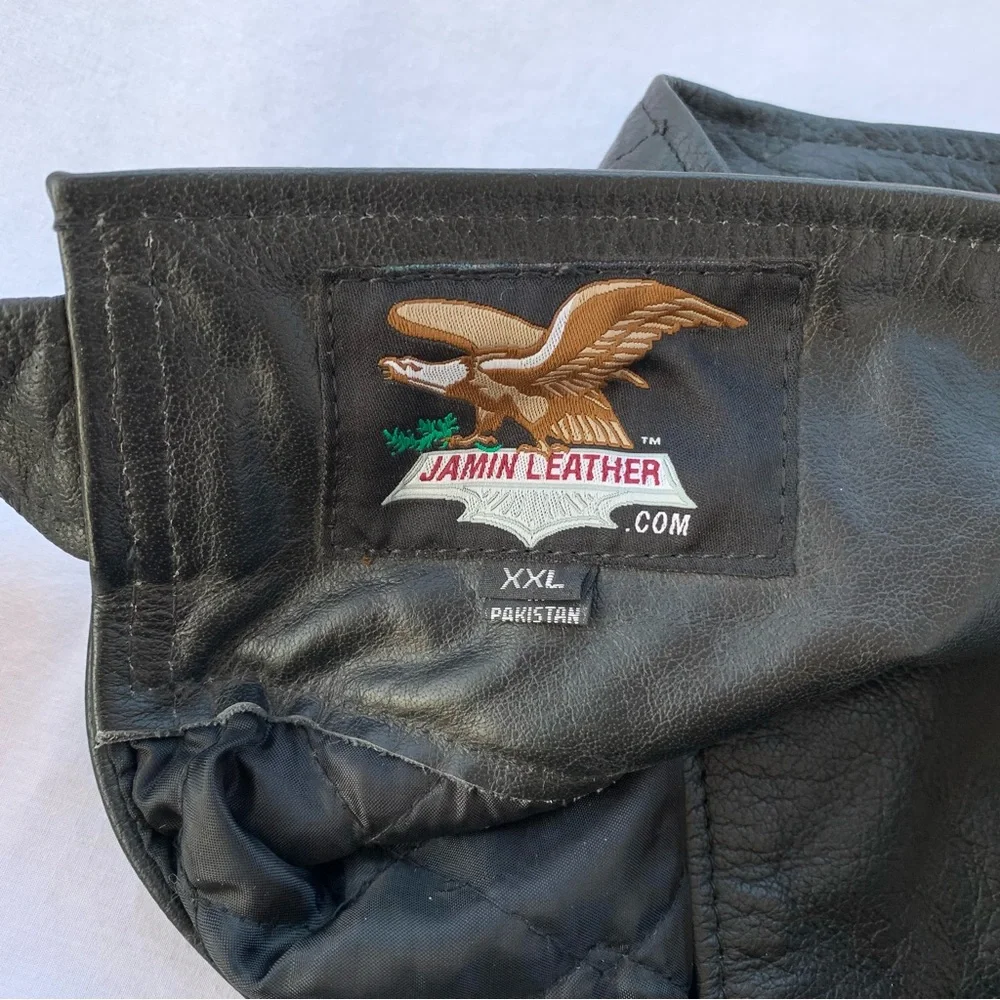 Jamin Leather Black Heavy Duty Lined Motorcycle Chaps ~ Men’s XXL